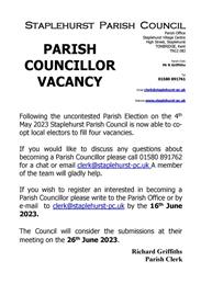 STAPLEHURST NEEDS YOU - PARISH COUNCILLOR VACANCIES